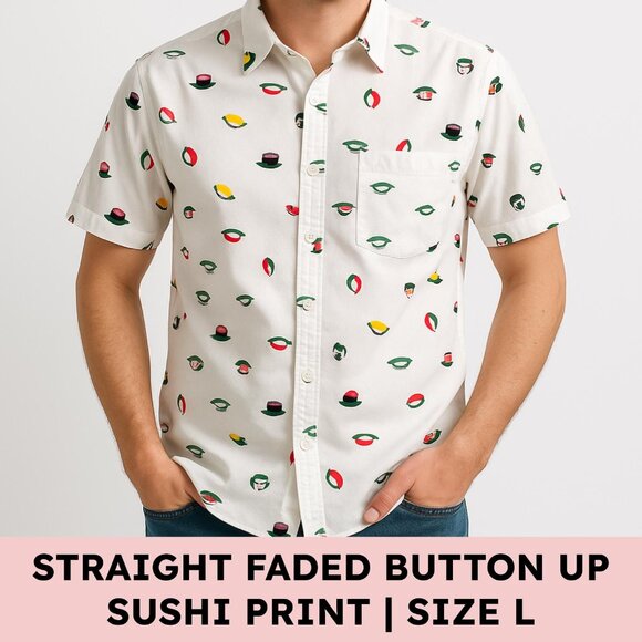 Straightfaded Other - Straight Faded Cotton Sushi Print Short Sleeve Button Down Shirt Festivalcore L